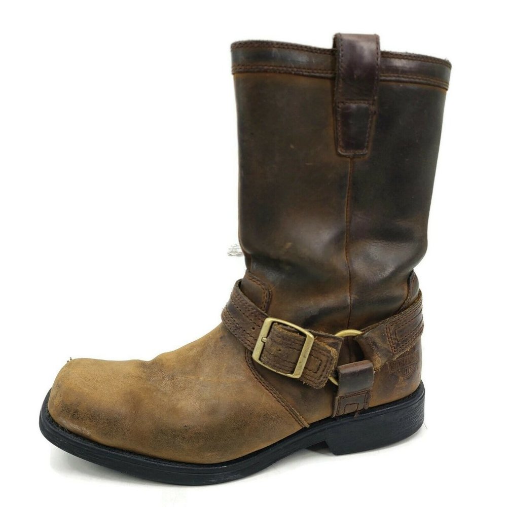 Harley Davidson Brown Camden Leather Boots Mens 9.5 9 Inch Side Zip